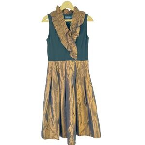 Jessica Howard Black Bronze Ruffle Neck Sleeveless Evening Dress Sz 6